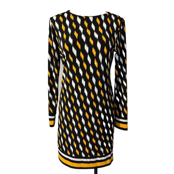 Michael Kors Dress S Small Black Yellow White Long Sleeve Stretch Washable NEW - Picture 1 of 9